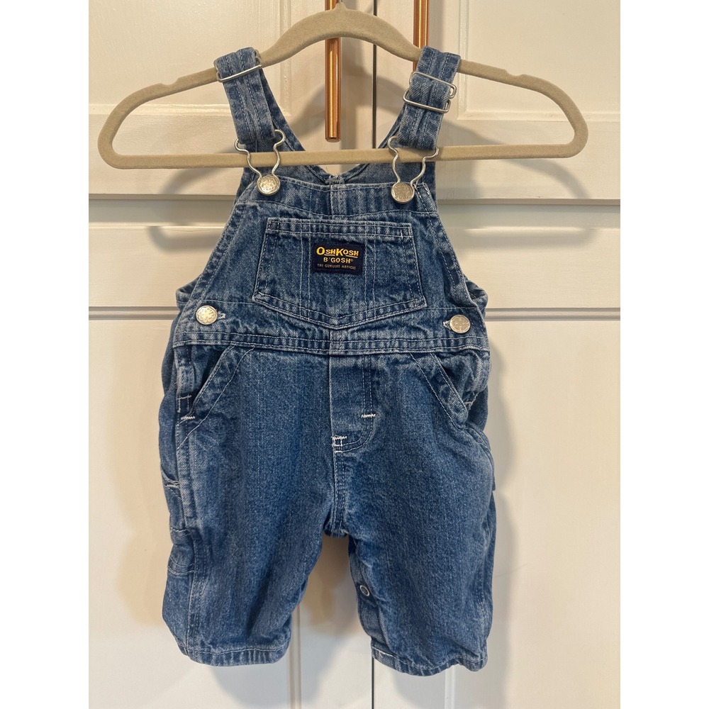 OshKosh Bgosh Baby Vestbak Denim Overalls Blue Snap VTG 90's Size Small